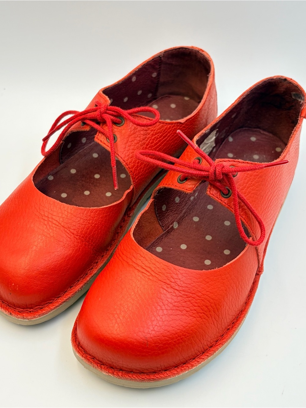Gudrun Sjoden Red Pebbled Leather Lace-Up Mary Jane Flats EU37 US6.5 Lagenlook - Picture 2 of 11